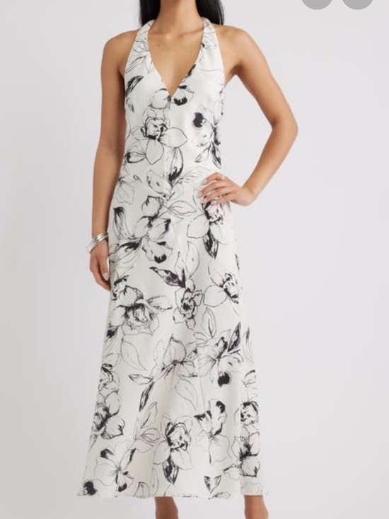Open Edit Dresses & Skirts - Floral Halter Dress in Black and Cream